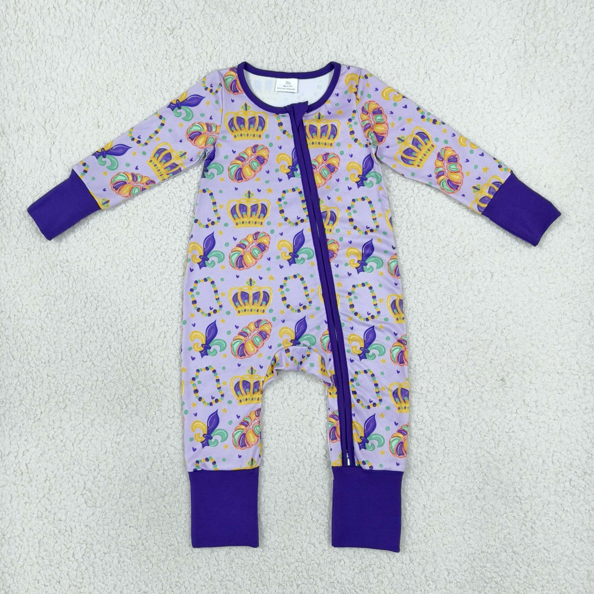 RTS NO MOQ Sibling milk silk Baby Boys Print Purple Zipper Romper And Toddler Long Sleeve Top Pants Pajama Set
