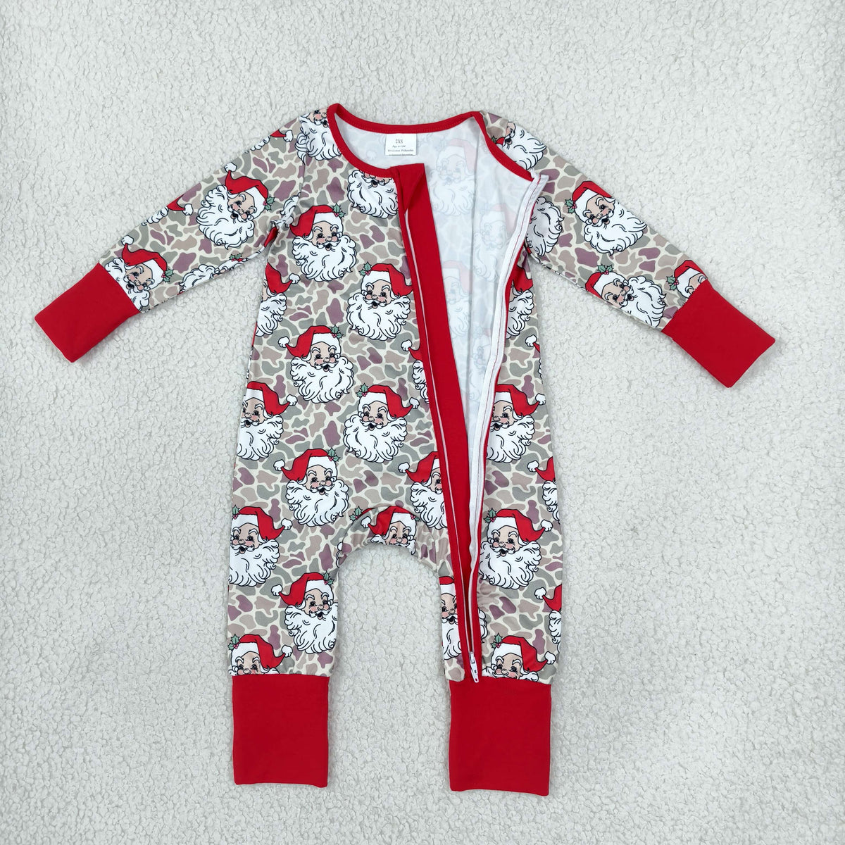NEW RTS NO MOQ milk silk LR3345 Baby Boys Khaki Camo Santa Christmas Long Sleeve Two Way Zip Convertible Cute Romper