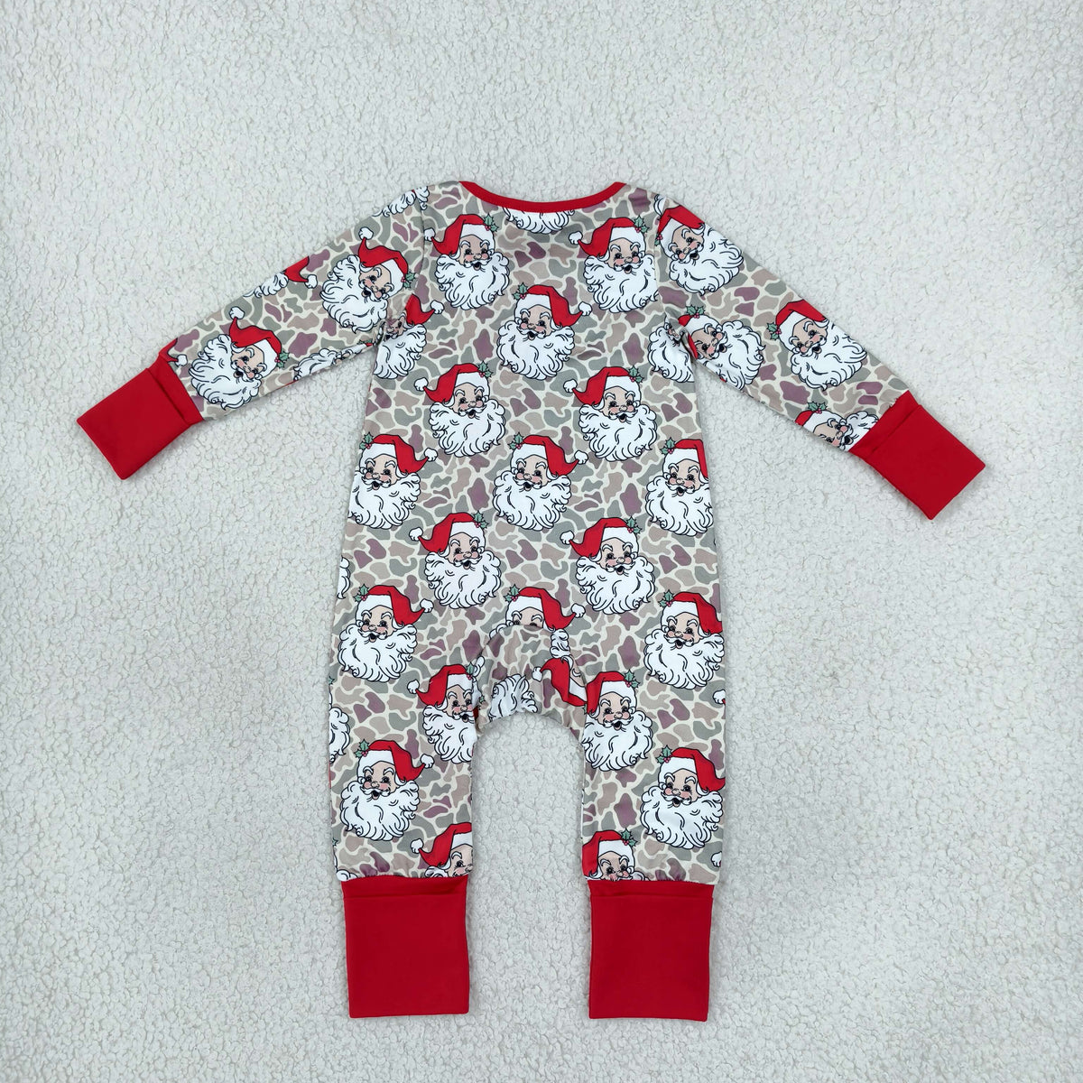 NEW RTS NO MOQ milk silk LR3345 Baby Boys Khaki Camo Santa Christmas Long Sleeve Two Way Zip Convertible Cute Romper