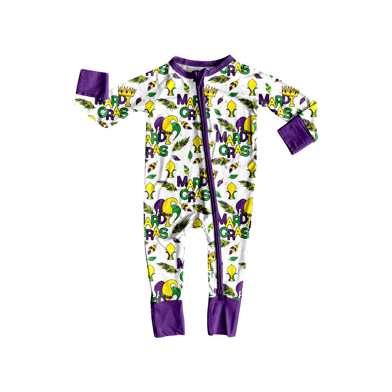 (Preorder new) No moq Baby Boys Print Long Sleeve Pajama Set Zipper Convertible Romper Festival Purple Sleepwear Set