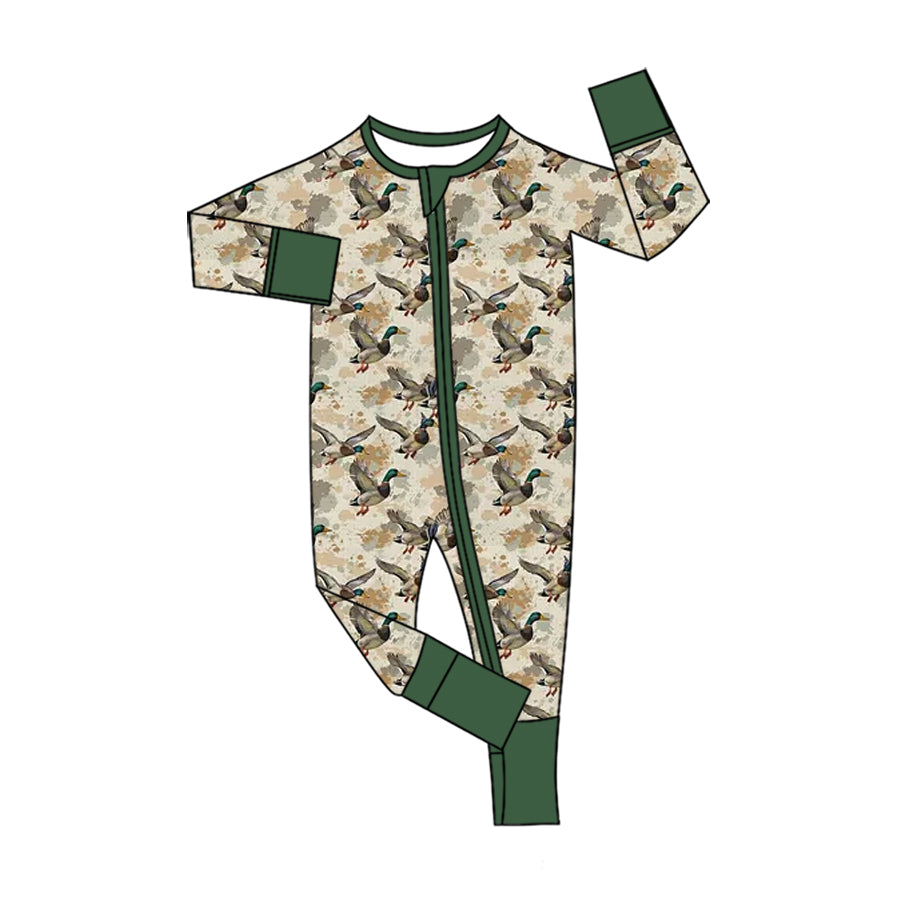 (Preorder new) No moq Baby Boys Duck Camo Print Long Sleeve Pajama Set Baby Zipper Romper Sleepwear