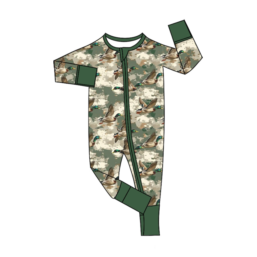 (Preorder new) No moq Baby Boys Duck Camo Print Long Sleeve Pajama Set Baby Zipper Romper Sleepwear