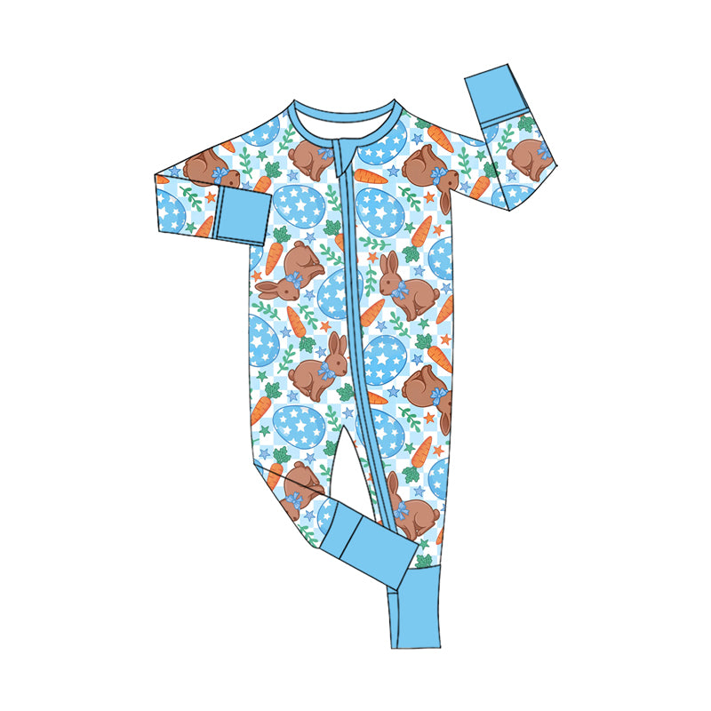 (Preorder new) No moq Baby Easter Bunny Carrot Print Outfit Sets Toddler Long Sleeve Pajama Set Hoodie And Zipper Romper