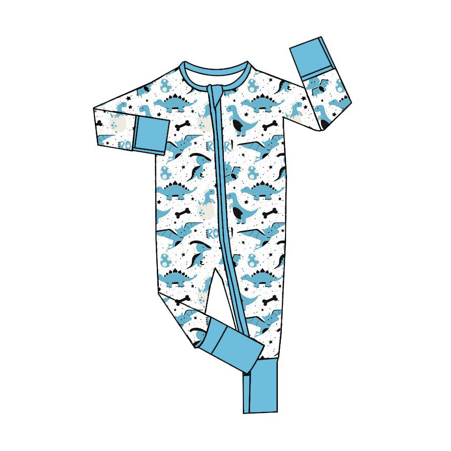 (Preorder new) No moq Baby Boys And Girls Print Ruffle Long Sleeve Pajama Set And Zipper Romper