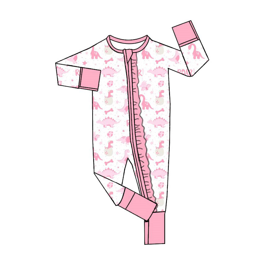 (Preorder new) No moq Baby Boys And Girls Print Ruffle Long Sleeve Pajama Set And Zipper Romper