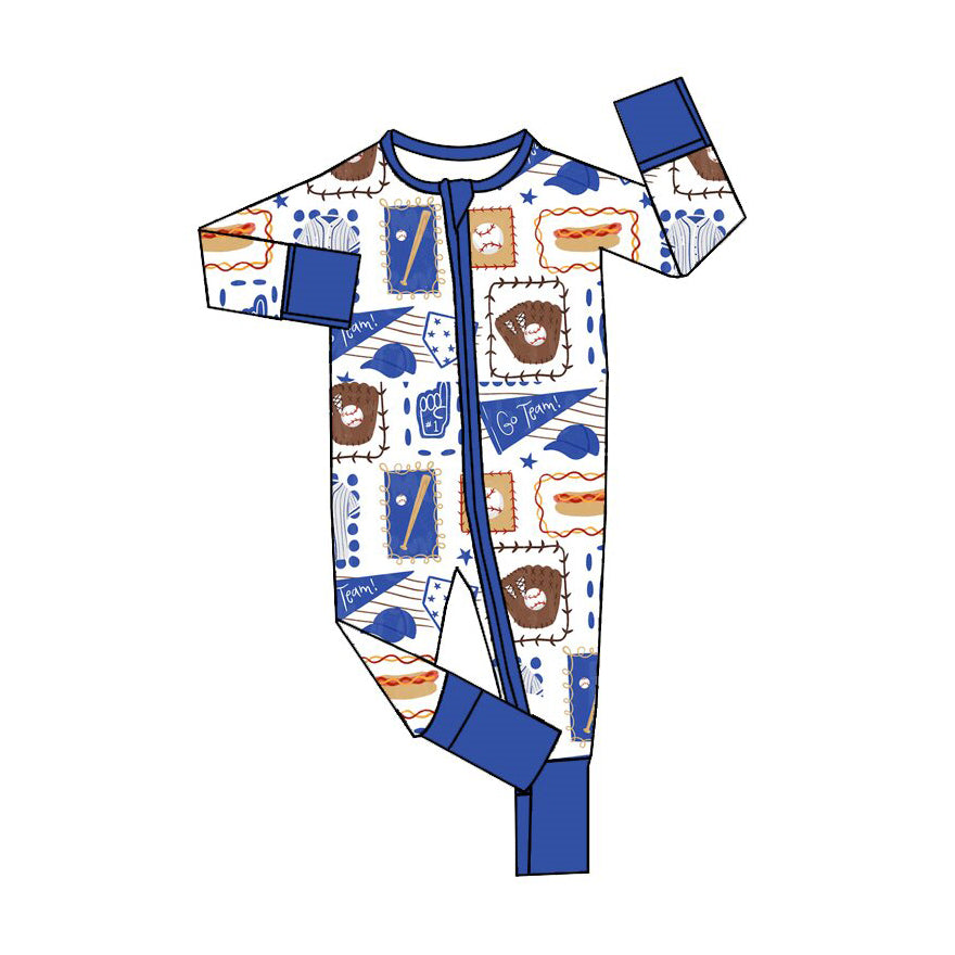 (Preorder new) No moq Baby Boys And Girls Baseball Print Long Sleeve Pajama Set And Zipper Romper
