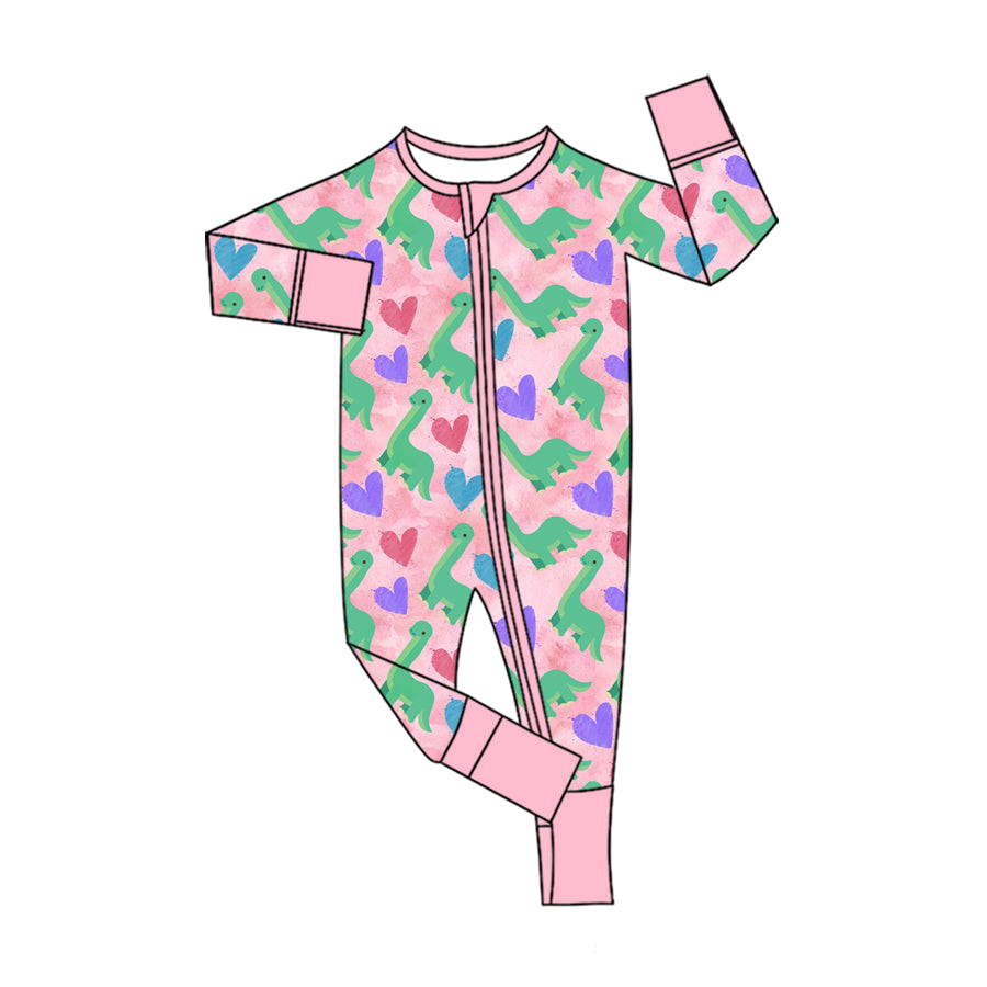 (Preorder new) No moq Baby Girls Pink Heart Print Bamboo Pajama Set Ruffle Half Zip Sleepwear Minky Blanket