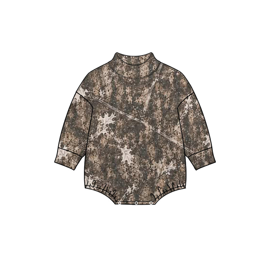 (Preorder new) No moq High Neck Baby Girls Camo Mock Neck Long Sleeve Sweatshirt And Romper