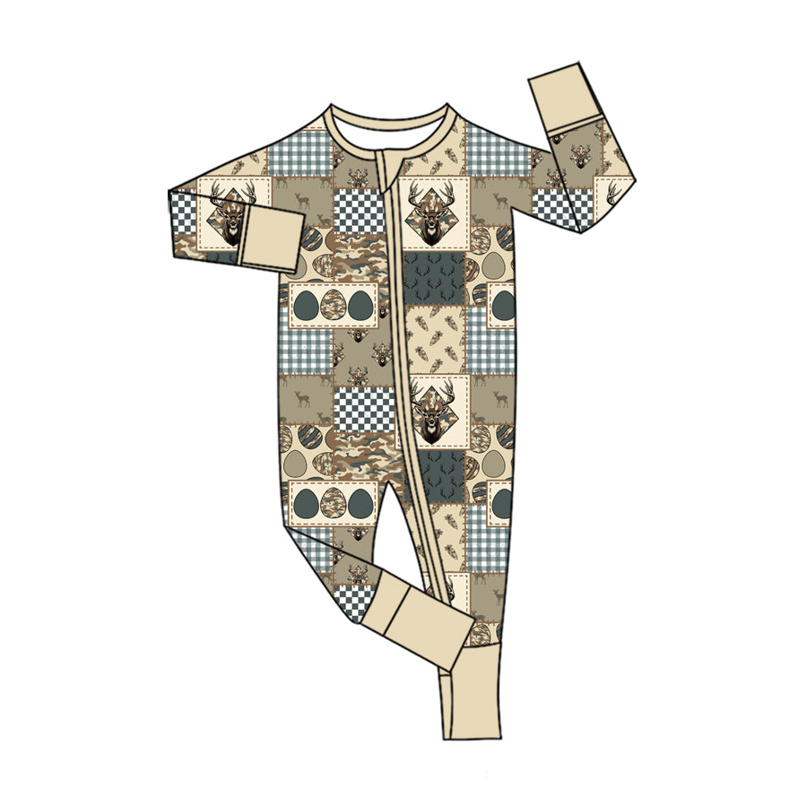 (Preorder new) No moq Baby Girls Easter Deer Patchwork Camo Dress Romper And Pant Sets Matching Clothing