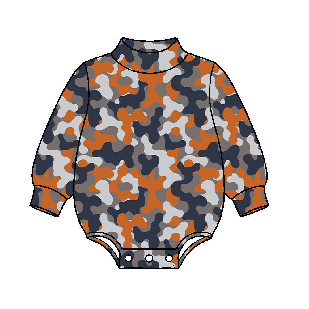 (Preorder new) No moq High Neck Baby Boys Camo And Duck Print Mock Neck Long Sleeve Romper