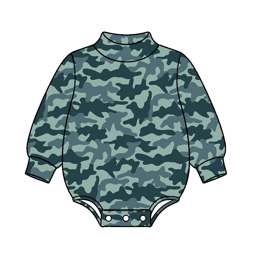 (Preorder new) No moq High Neck Baby Boys Camo And Duck Print Mock Neck Long Sleeve Romper
