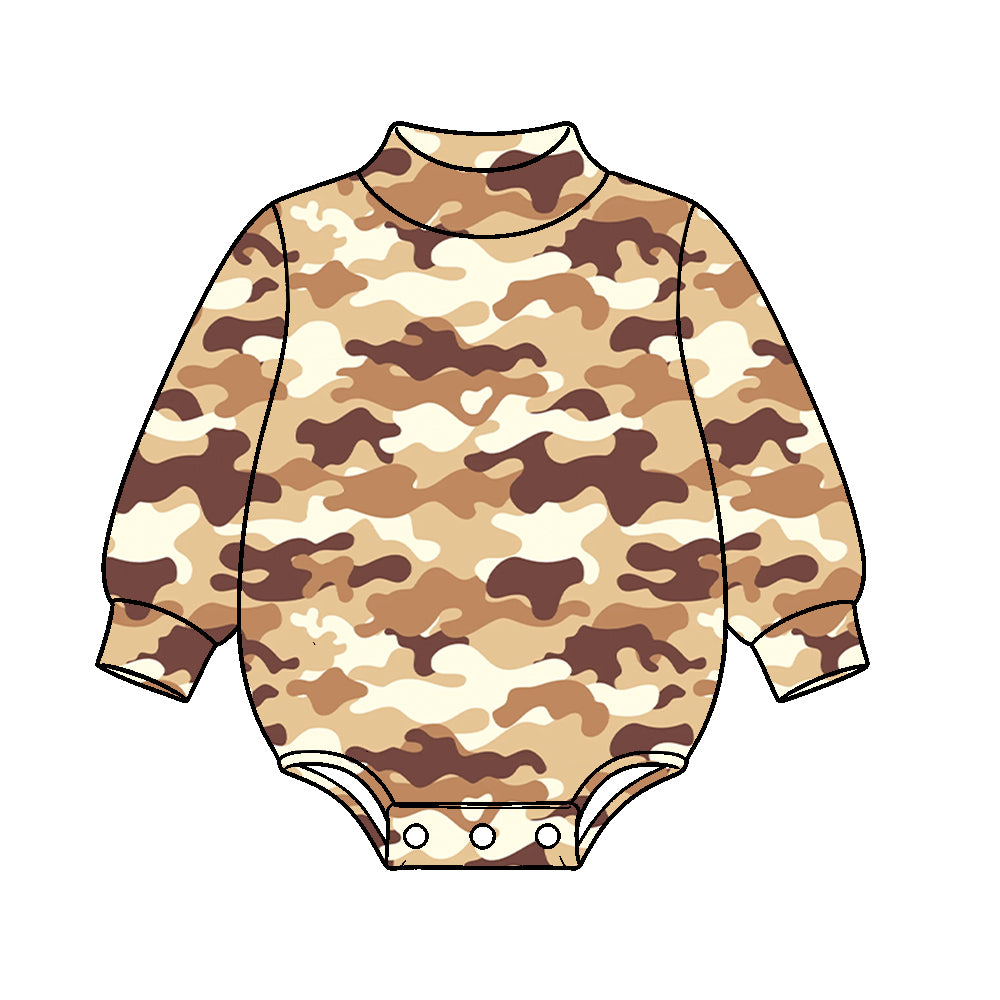 (Preorder new) No moq High Neck Baby Boys Camo And Duck Print Mock Neck Long Sleeve Romper