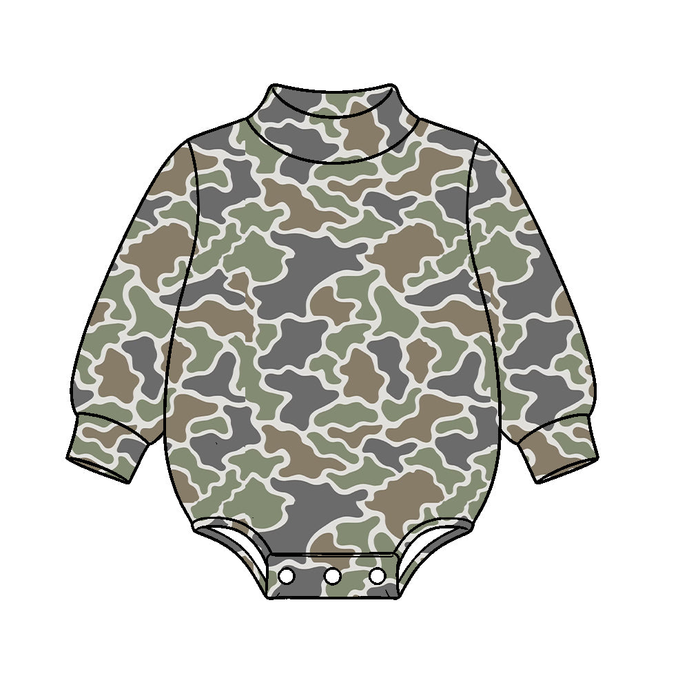 (Preorder new) No moq High Neck Baby Boys Camo And Duck Print Mock Neck Long Sleeve Romper