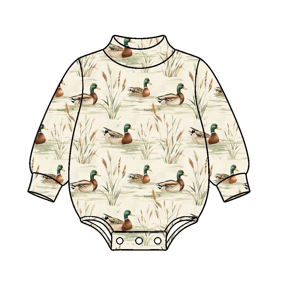 (Preorder new) No moq High Neck Baby Boys Camo And Duck Print Mock Neck Long Sleeve Romper