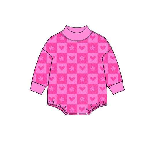 (Preorder new) No moq LR3399 High Neck Baby Girls Long Sleeve Flowers Hearts Valentines Choker Rompers