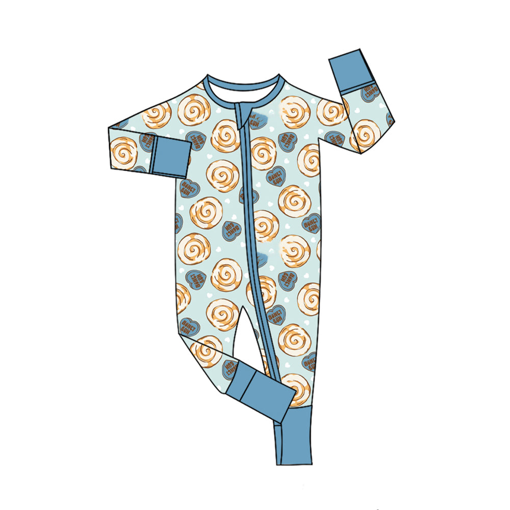 (Preorder new) No moq Baby Boys And Girls Heart Print Long Sleeve Pajama Set Zipper Romper