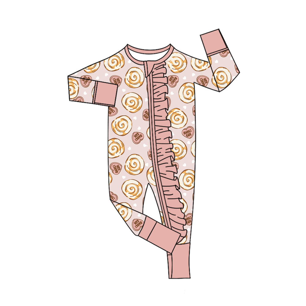 (Preorder new) No moq Baby Boys And Girls Heart Print Long Sleeve Pajama Set Zipper Romper