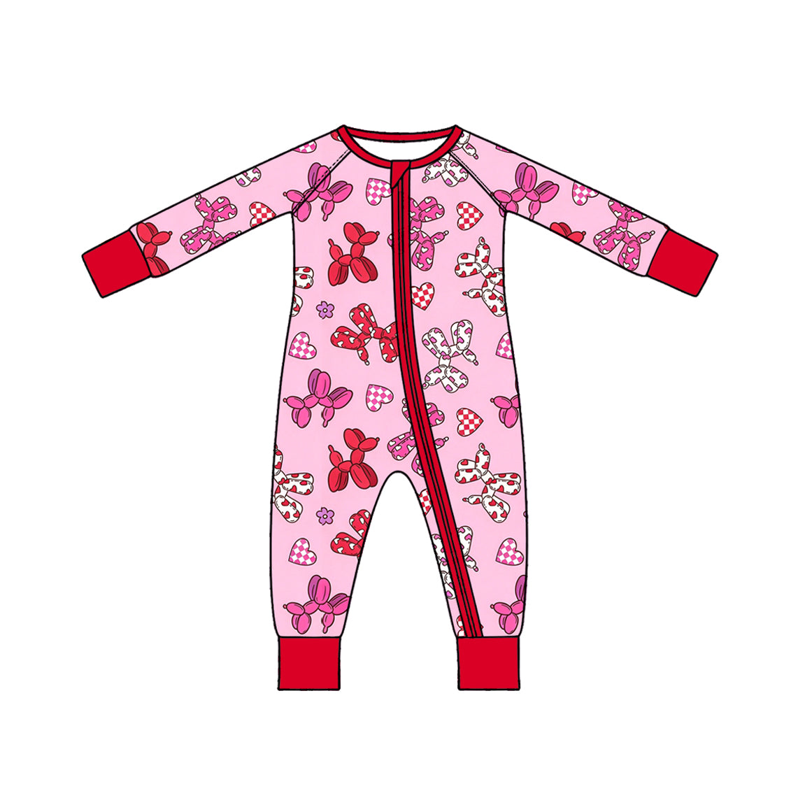 (Preorder new) No moq Baby Boys And Girls Cute Bow Print Long Sleeve Pajama Set And Zipper Romper