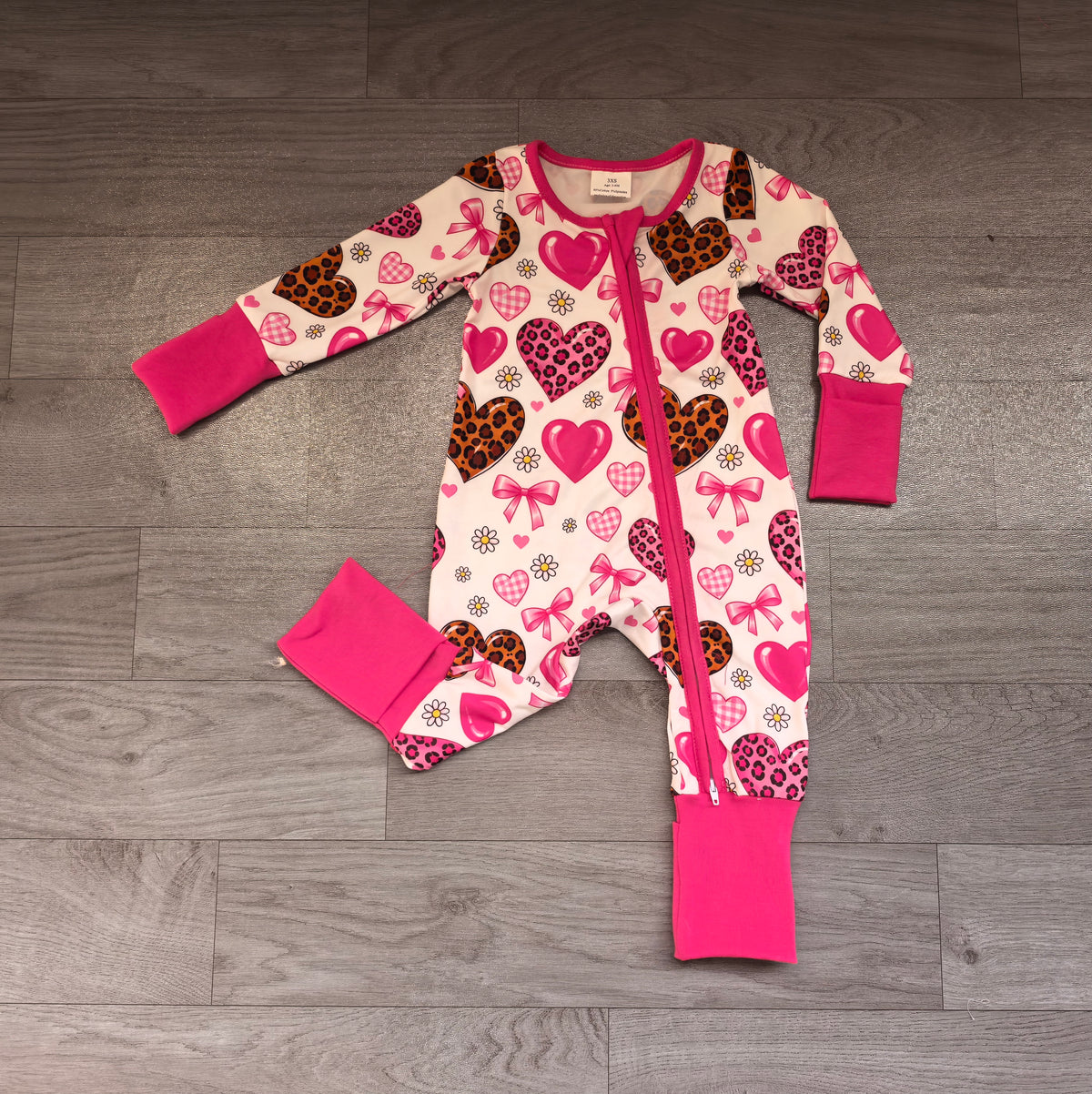(Sample) No moq milk silk LR3407 Baby Girls Flowers Bows Hearts Valentines Two Way Zip Convertible Rompers
