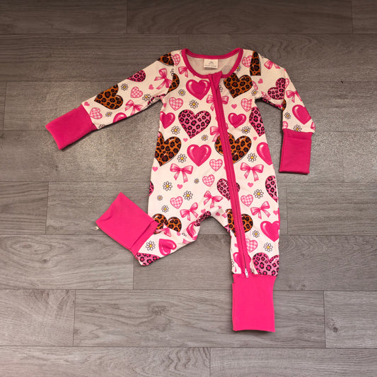 (Sample) No moq milk silk LR3407 Baby Girls Flowers Bows Hearts Valentines Two Way Zip Convertible Rompers