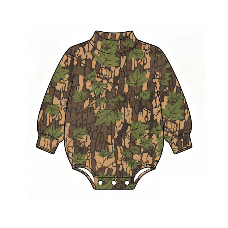 (Preorder new) No moq High Neck Baby Boys Camo Print Mock Neck Long Sleeve Romper