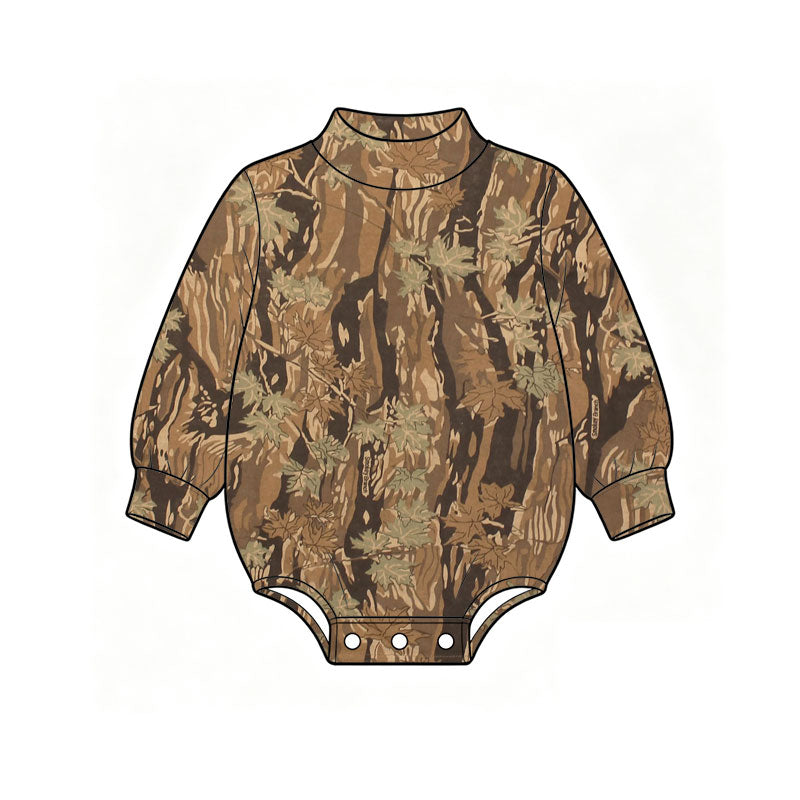 (Preorder new) No moq High Neck Baby Boys Camo Print Mock Neck Long Sleeve Romper