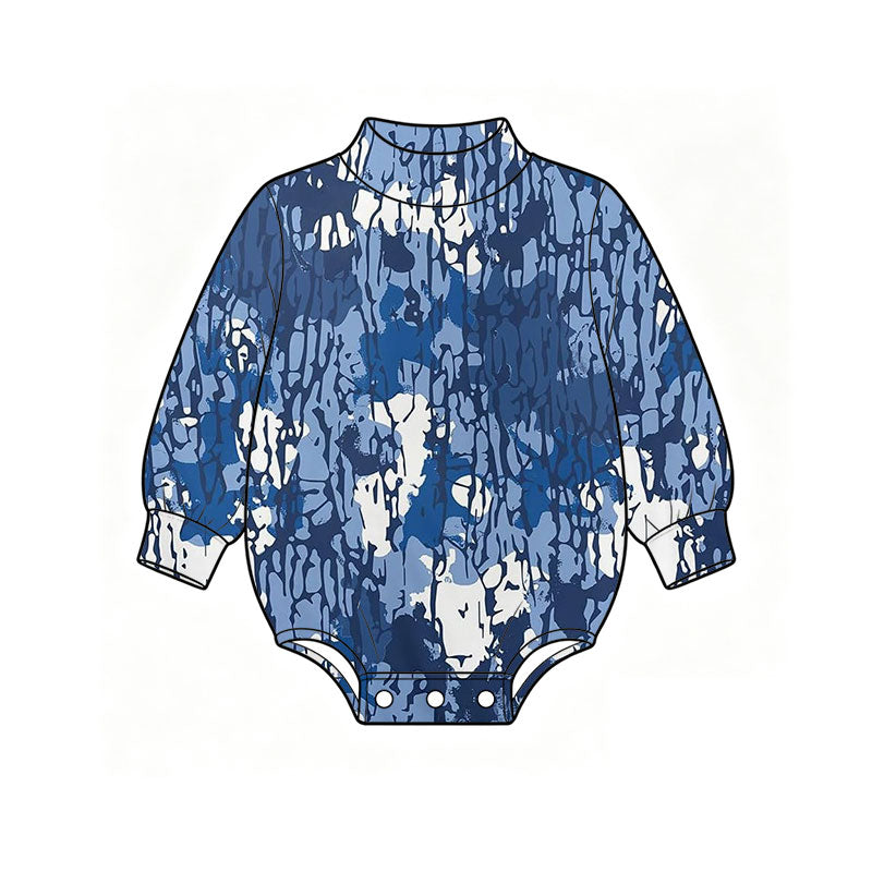 (Preorder new) No moq High Neck Baby Boys Camo Print Mock Neck Long Sleeve Romper