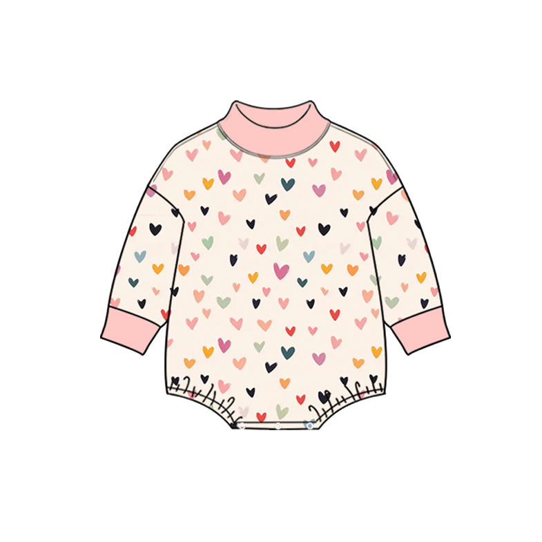 (Preorder new) No moq High Neck Baby Girls Heart Print Pink Mock Neck Long Sleeve Top Leggings Yoga Sets Romper