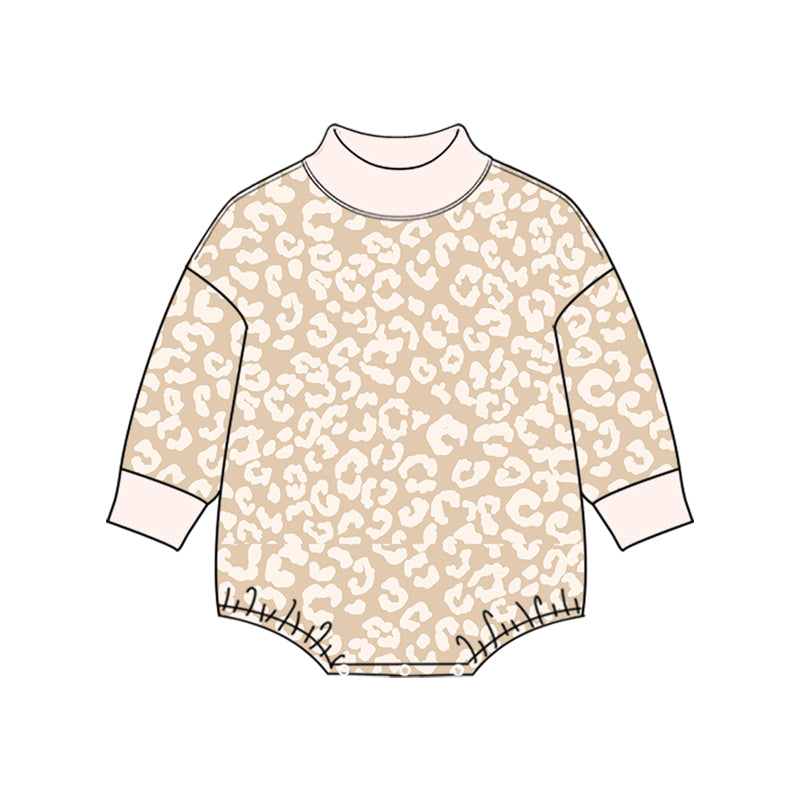 (Preorder new) No moq High Neck Baby Girls Colorful Leopard Print Long Sleeve Bubble Romper