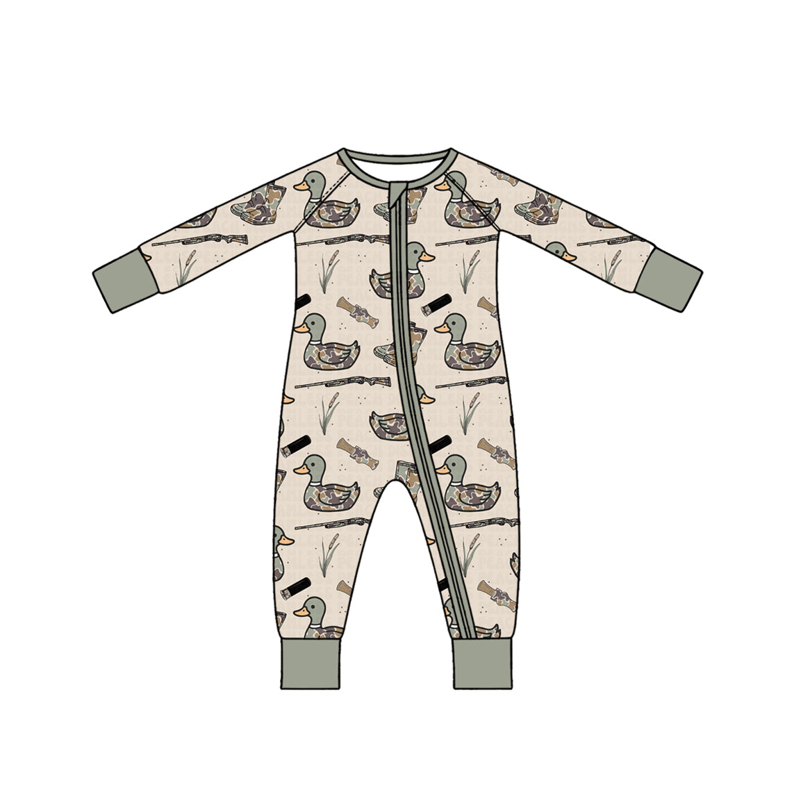 (Preorder new) No moq Baby Boys And Girls Duck Print Pajama Set And Zipper Romper Plain And Ruffle Trim