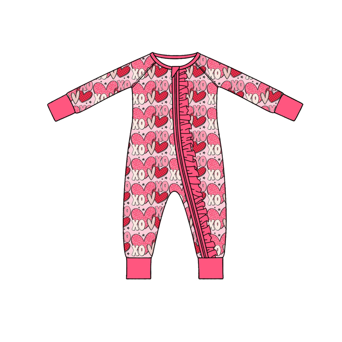 (Preorder new) No moq Baby Girls Heart Print Ruffle Long Sleeve Top And Flare Pant Valentines Set Romper Dress
