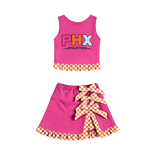 custom moq 5 mix size LRPR01 Baby Girls Checked Sleeveless Vest Top Bows Scallop Trim Skirt Shorts Yoga Active Sets