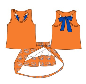 custom moq 5 mix size LRPR0401 Baby Girls Orange Sleeveless Top Skirt Yoga Matching Set Long Sleeve Short Outfit Blanket