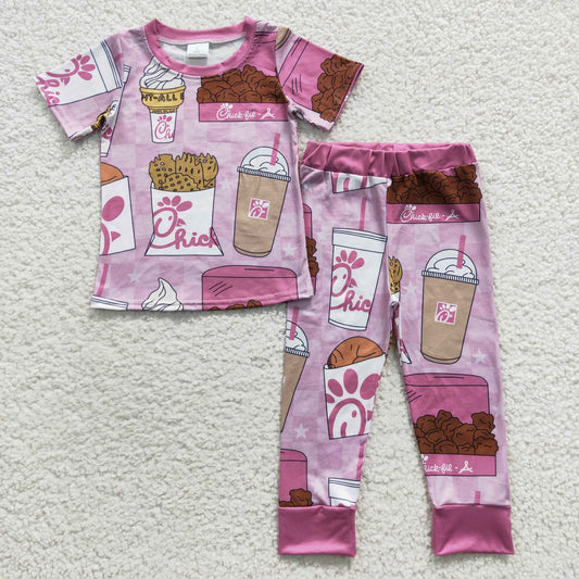 RTS NO MOQ（In Stock ) GSPO0696 chick-A pink short-sleeve pant suit