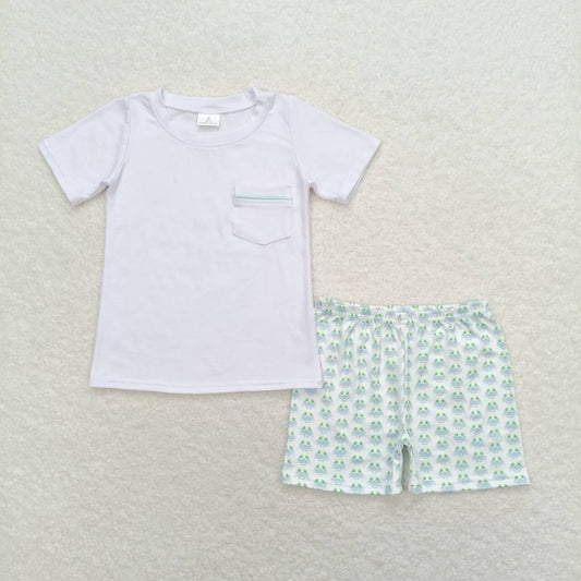 BSSO0797 White Short Sleeve Crab Shorts Set