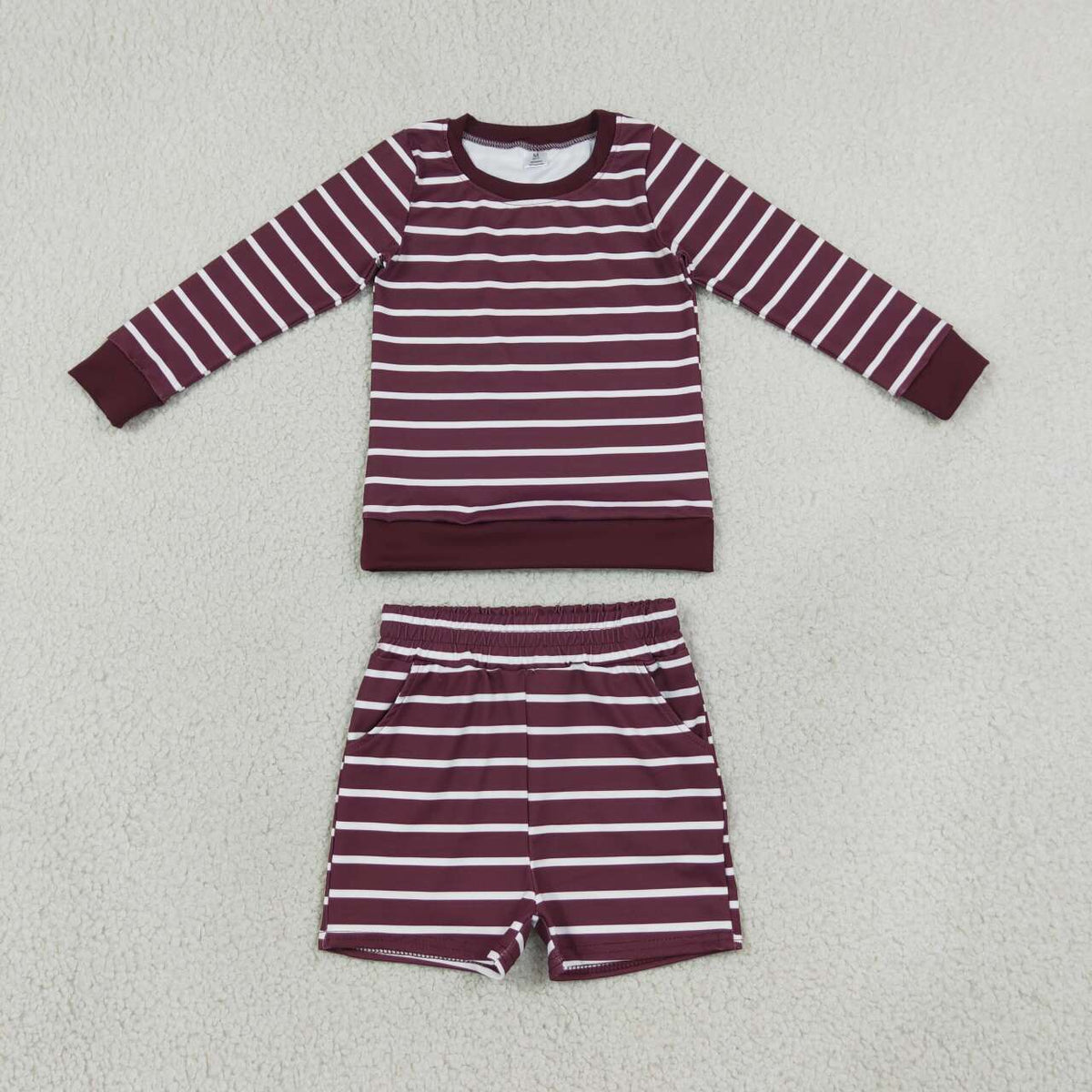 NEW RTS NO MOQ yoga fabric GLS0130 Yoga Baby Girls Maroon Stripe Shirt Top Short Yoga Active Set