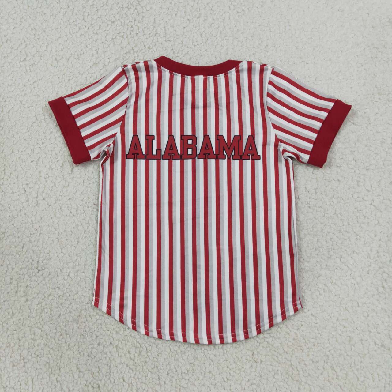 NEW RTS NO MOQ milk silk BT1746  Baby Boys Red Stripe Team Print Button Short Sleeve T Shirt Top