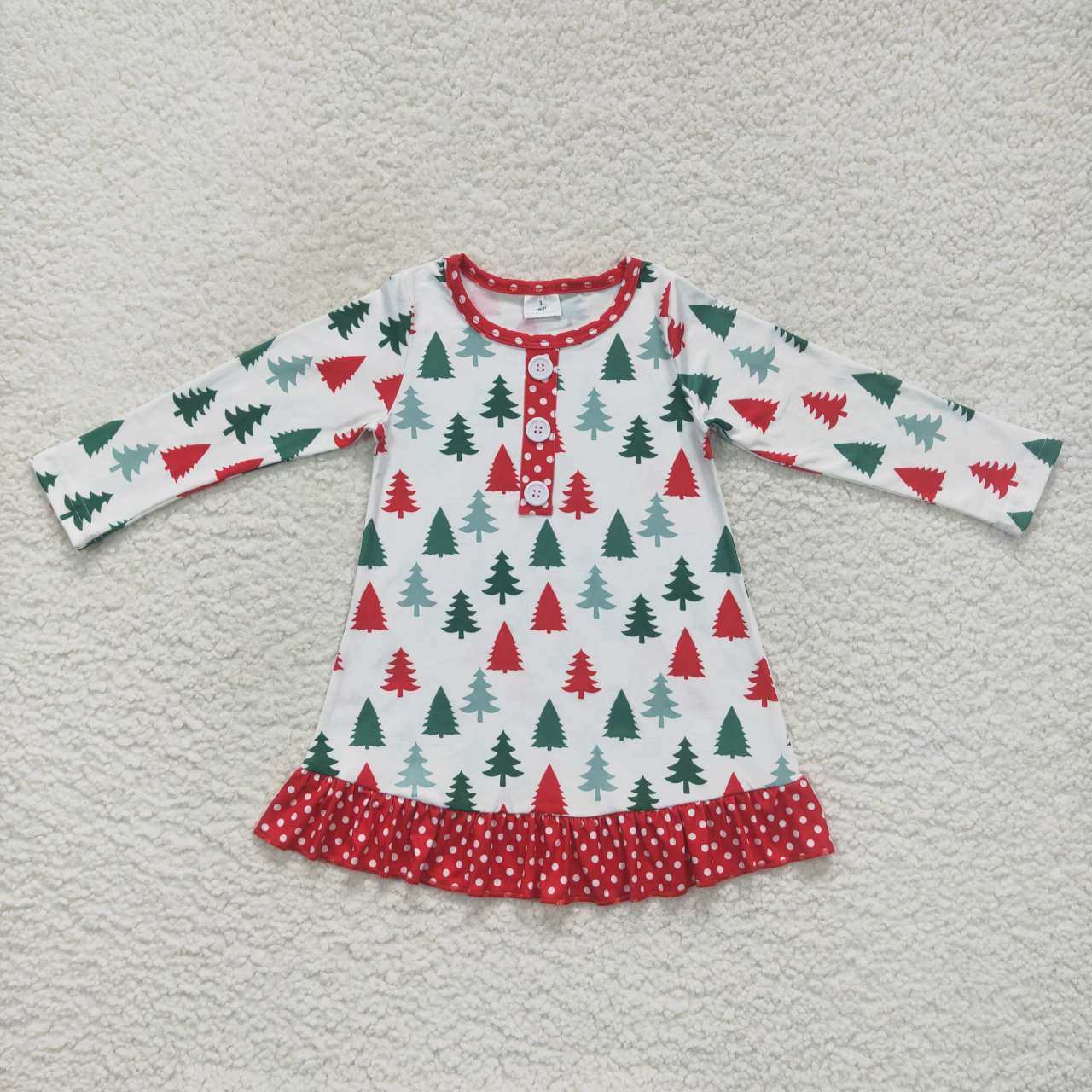 GLD0404 Christmas tree polka dot red lace white long-sleeved dress