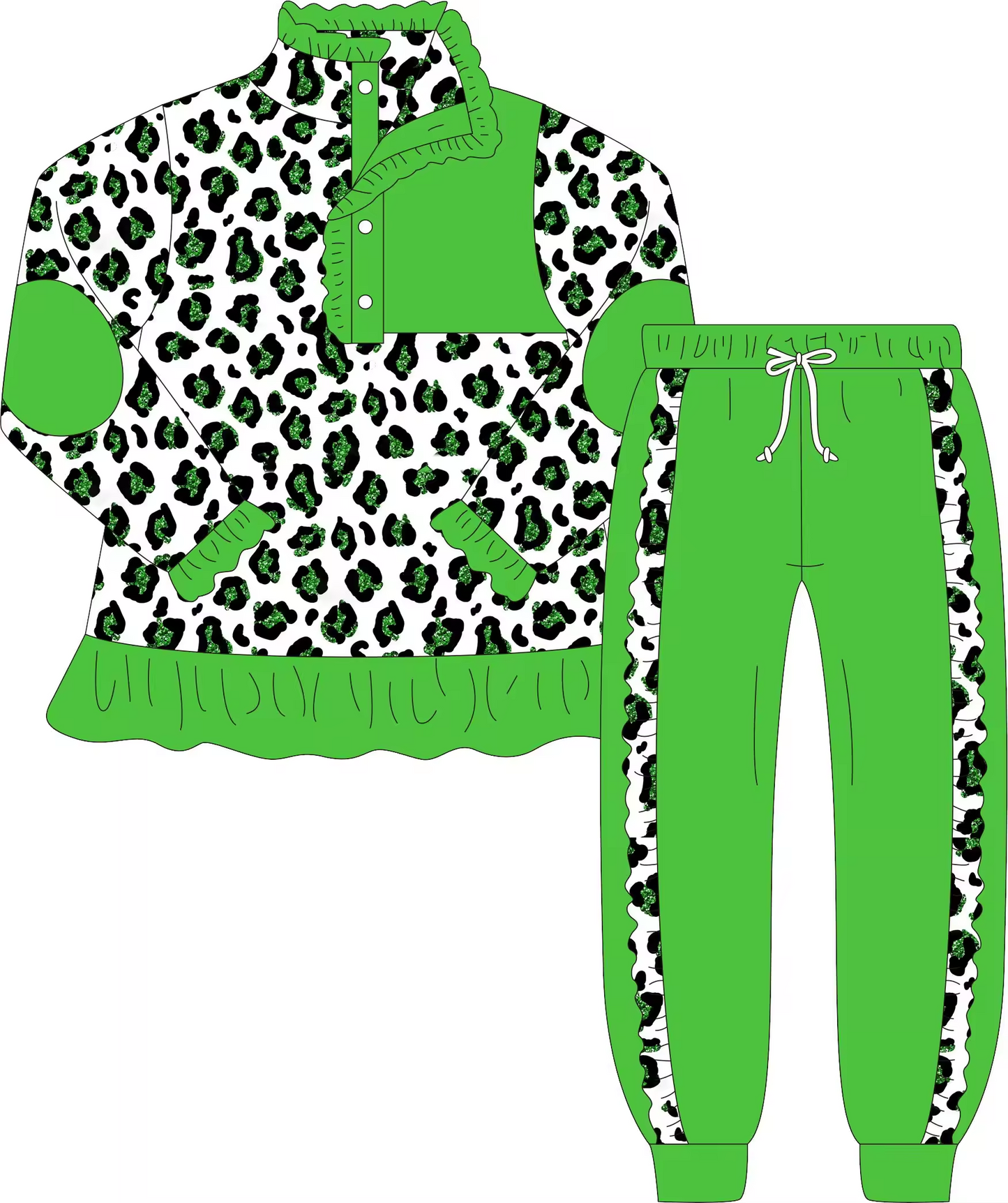 Custom moq 3 eta 6-8weeks  Green leopard print button-down collar long sleeve suit