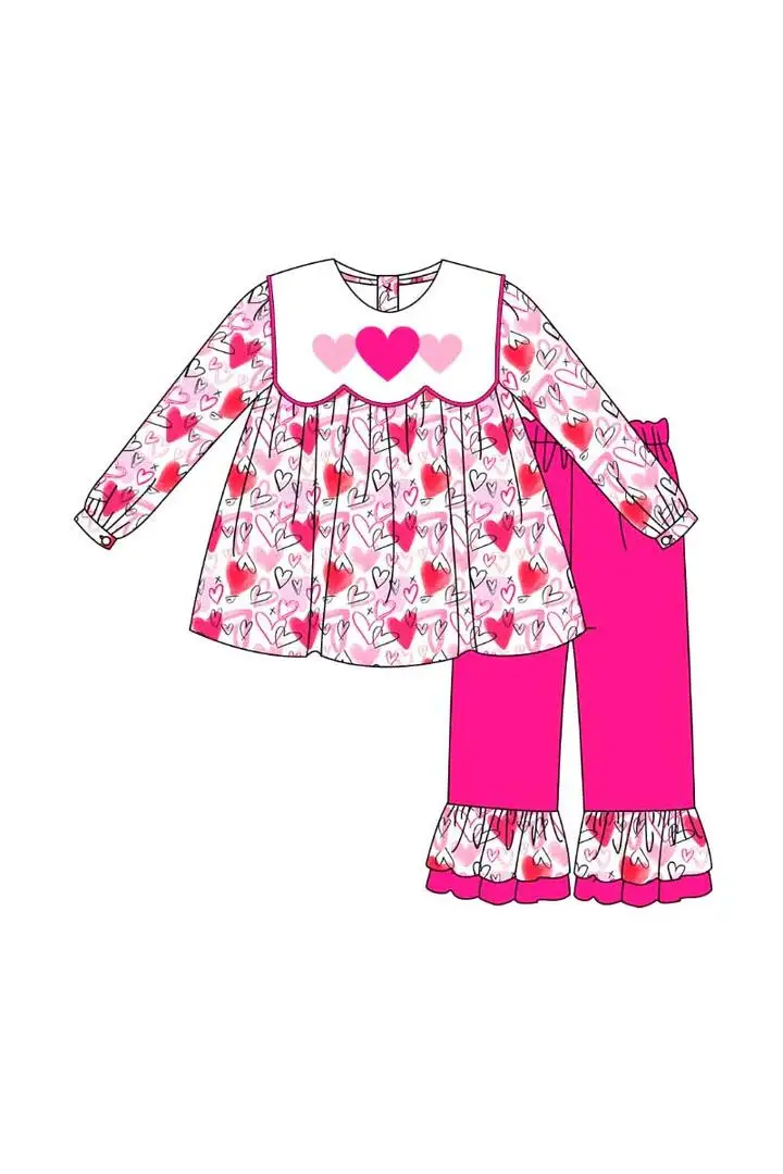 Custom moq 3 eta 7/8week moq 5 eta /4/5week  Pink hand-painted heart petal neckline long-sleeved suit
