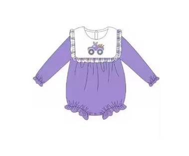 Custom moq 3 eta 6-8weeks  White baby collar truck purple long-sleeved romper