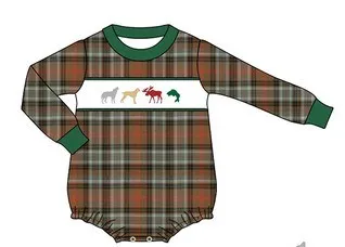 Custom moq 3 eta 6-8weeks  Animal Print Brown Irregular Plaid Long Sleeve Romper