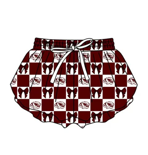custom moq 5 mix size MATO0103 Adult And Kids Maroon Checked Team Elastic Waist Sports Shorts Bottoms