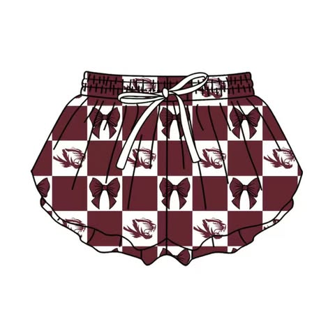 custom moq 5 mix size MATO0108 Adult And Kids Maroon Checked Bows Print Team Elastic Waist Shorts Bottoms