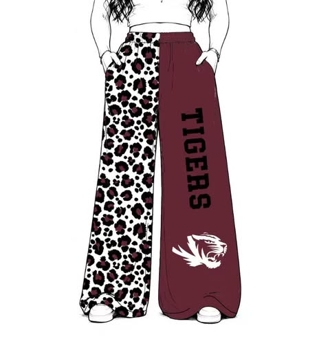 custom moq 5 mix size MATO0105 Adult And Kids Maroon Leopard Patchwork Elastic Waist Casual Team Long Pants