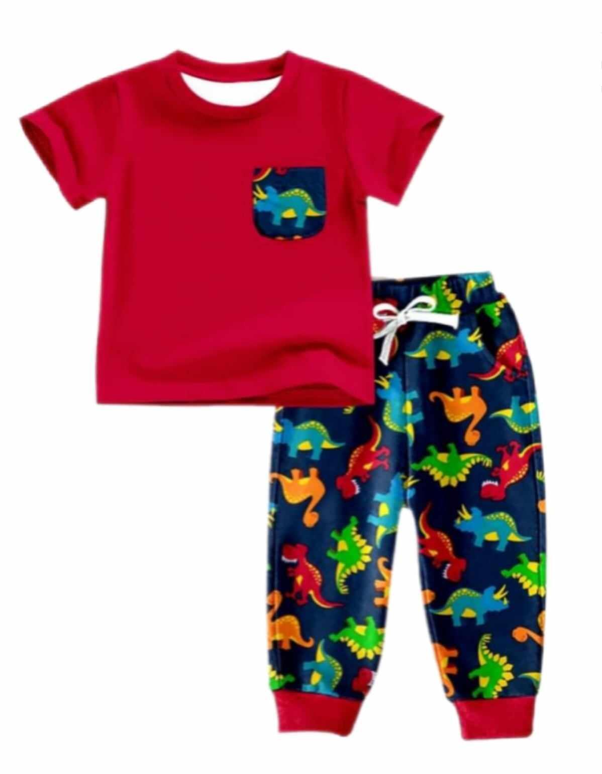 Boys short sleeve long pants Dinosaur print moq 5