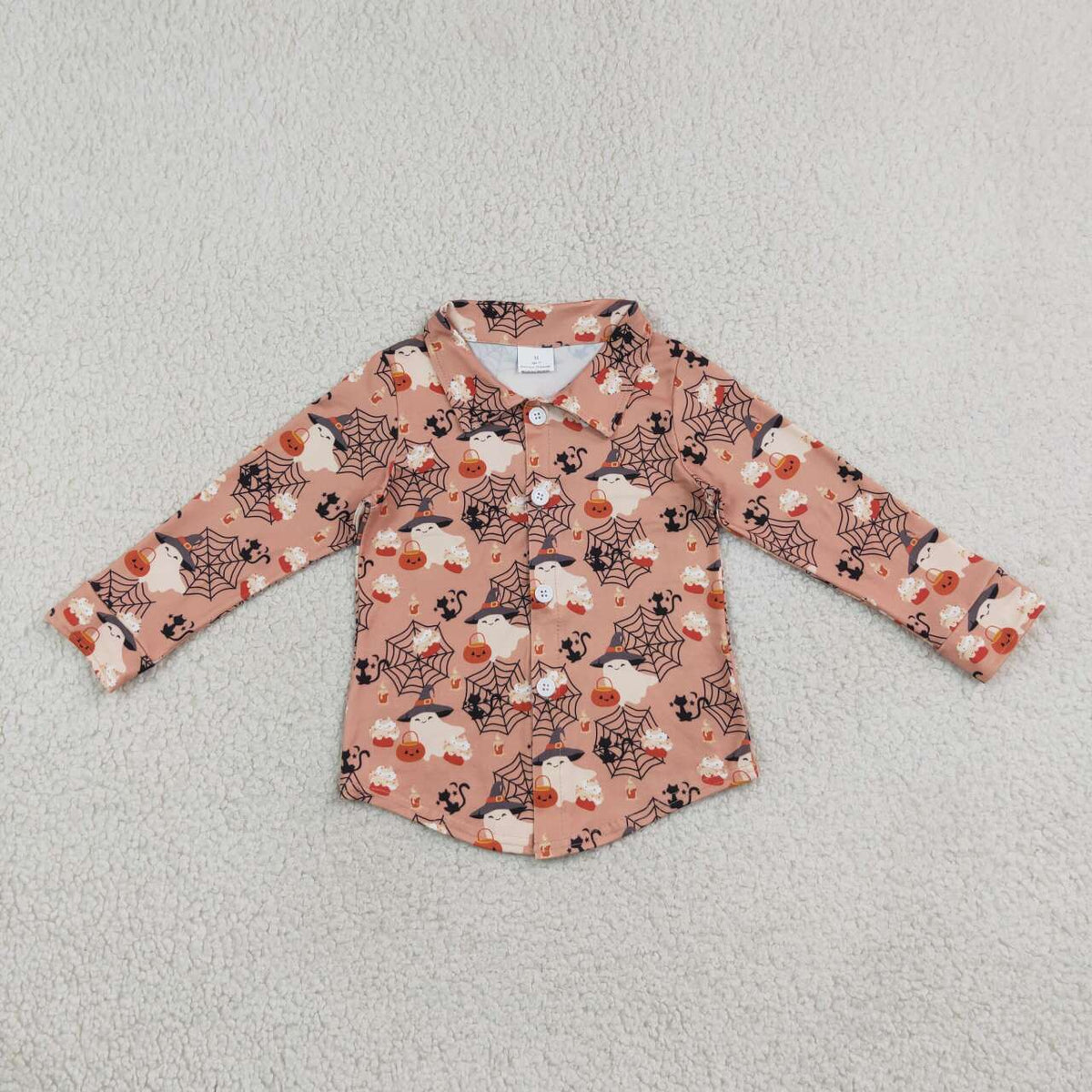 NEW RTS NO MOQ milk silk BT1902 Baby Boys Casual Long Sleeve Ghost Pumpkins Print Halloween Button Shirts Top