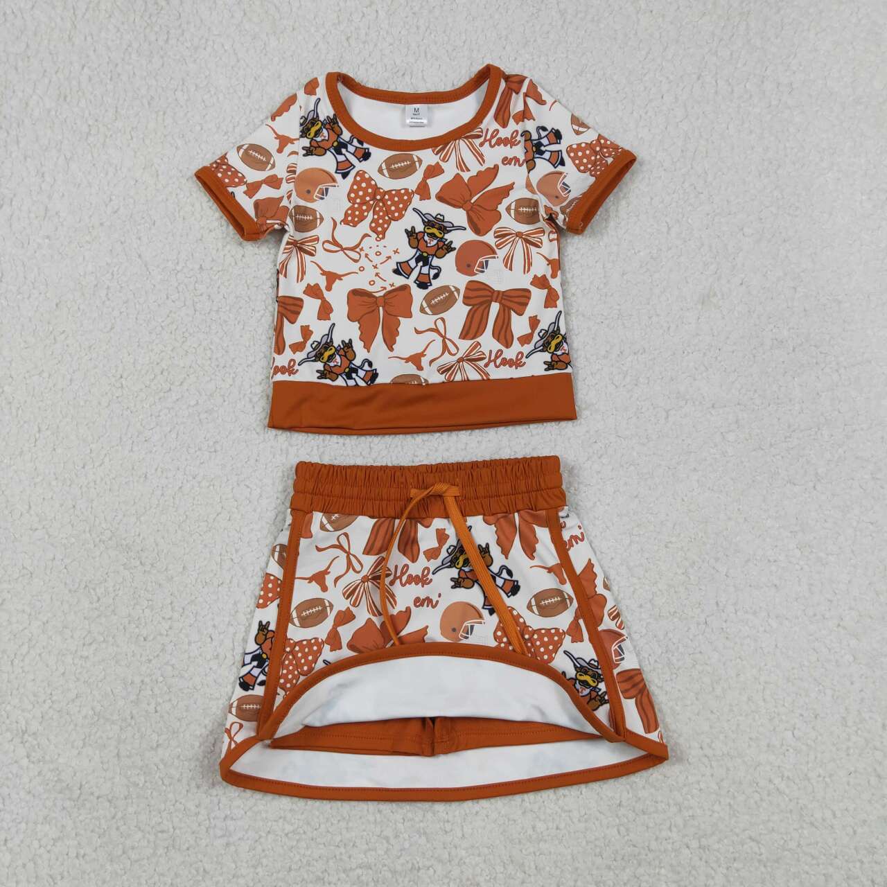 RTS NO MOQ GSD3697 Baby Girls Bow Football Crocodile Print Top And Skirt Set Short Yoga Active Team Outfit
