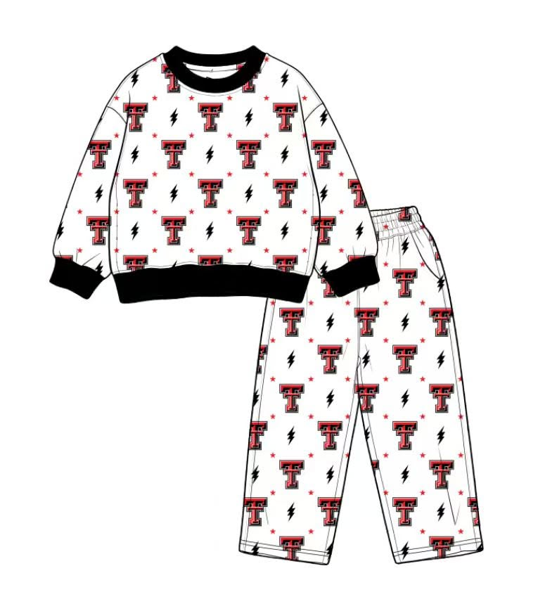 custom moq 5 mix size MLAP01 Baby Kids Crew Neck Printed Long Sleeve White Top Trousers Team Clothes Set