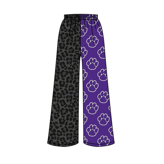 custom moq 5 mix size MNAYSR0102 Adult And Kids Purple Leopard Patchwork Elastic Waist Casual Long Trousers Team Pants